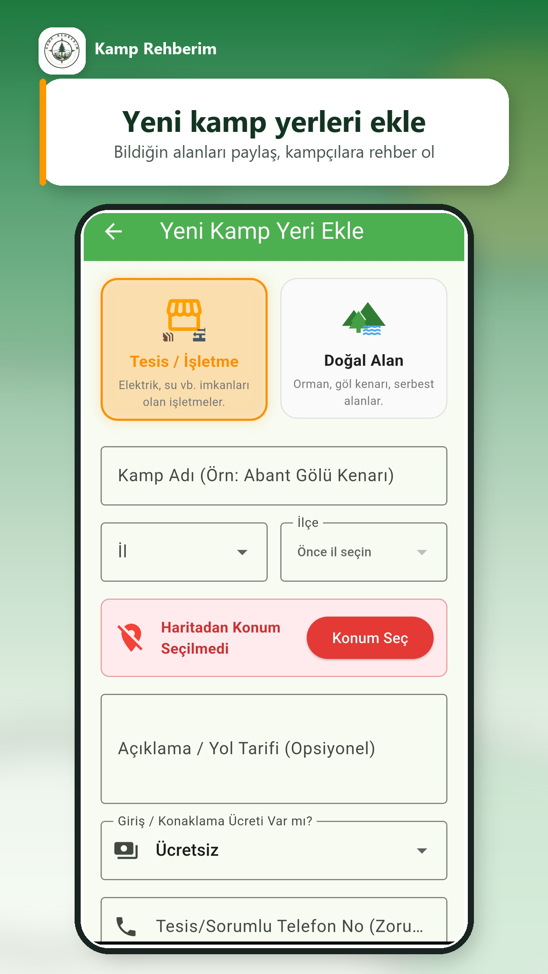 Kamp Yeri Ekle